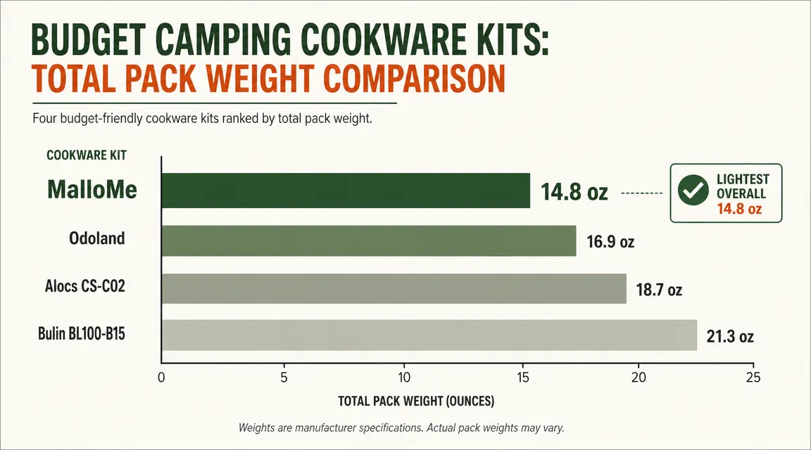 Chart showing MalloMe kit weight comparison against competing cookware sets